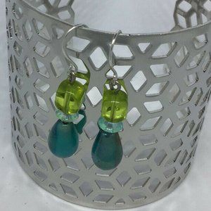 Artisan Silver Tone Glass Bead Dangle Earrings